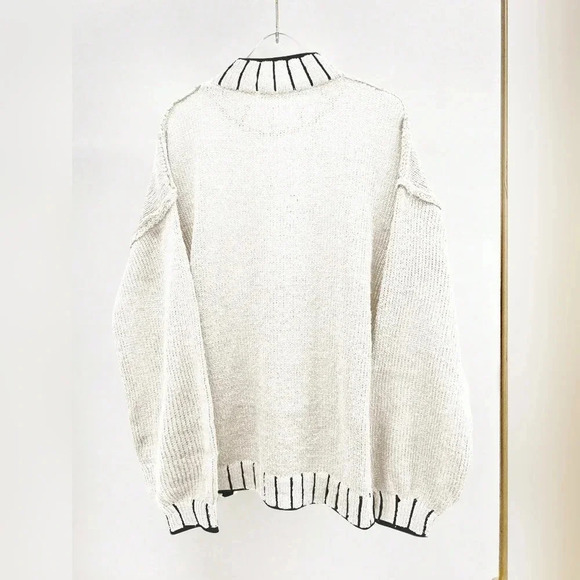 Autumn/Winter Casual Round Neck Colorblock Striped Stand Collar L - Picture 3 of 5